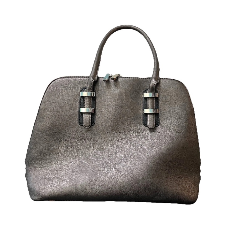 Large Shoulder Bag Dark Gray Signed Purse goth Gunmetal Bottom Studs Punk chic